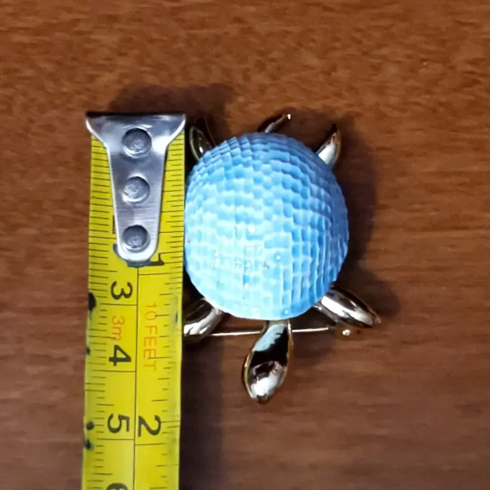 Vintage Gerrys Gold Tone Blue Enamel Turtle Brooch Pin Signed 1.5